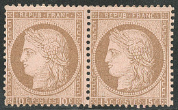 * Erreur "15c" En Paire Avec Normal. No 55c Paire Avec 54, Quasiment **, Jolie Pièce. - TB. - RR - 1871-1875 Ceres