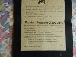 NEUFVILLES: FAIR PART DE DECE DE MADEMOISELLE MARIE JOSEPH GILQUIN 1841-1918 - Todesanzeige