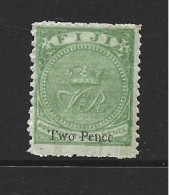 Fiji 1878 - 1890 2d Surcharge On 3d Green VR & Crown Mint - Fiji (...-1970)