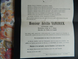 NEUFVILLES +HORRUES : FAIR PART DE DECE DE ACHILLE VANSNICK VETERINAIRE AGREE 1871-1955 - Avvisi Di Necrologio