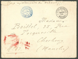 Lettre Cad "Corr. D'Armées/Whydah" Mars 94 Sur Enveloppe En FM Pour Cherbourg, à Côté Cad Bleu "Etablissements Du Benin/ - Sonstige & Ohne Zuordnung