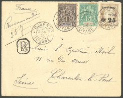 Lettre Cad "Cayenne/Guyane". Nos 5 + 33 + 34 Sur Enveloppe Recomm. Pour Charenton-le-Pont, 1903. - TB. - R - Sonstige & Ohne Zuordnung