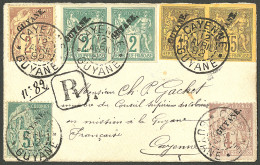 Lettre Cad "Cayenne/Guyane", Nos 11 Paire + 12 Paire + 17 + 18 + 19 Sur Enveloppe Recomm. Pour Cayenne, 1892. - TB. - RR - Otros & Sin Clasificación