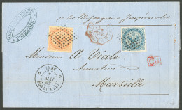 Lettre Losange Sur CG 4 + 5. Cad "Inde/Pondichéry" Sur Lettre Pour Marseille, 1868. - TB. - R. - Otros & Sin Clasificación