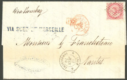 Lettre Losange Sur CG 6. Cad "Inde/Pondichéry" Sur Enveloppe Pour Nantes, 1870. - TB. - R - Andere & Zonder Classificatie