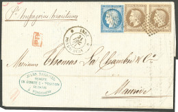 Lettre Losange Sur CG 9 Paire + 12. Cad "Inde/Pondichéry Sur Lettre Avec Texte Pour L'Ile Maurice, 1871. - TB. - R. - Altri & Non Classificati