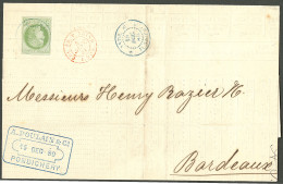 Lettre Cad Bleu "Inde/Pondichéry. CG No 17 Sur Imprimé Complet Pour Bordeaux, 1880. TB. - R. - Sonstige & Ohne Zuordnung