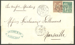 Lettre Cad "Inde/Pondichéry". CG 34 + 49 Sur Lettre Avec Texte Pour Marseille. Au Recto, Cad Octog. "Etab.fr. Inde/Paq F - Sonstige & Ohne Zuordnung