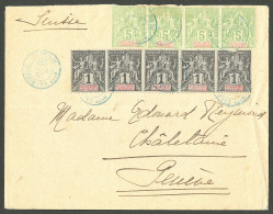 Lettre Cad Bleu "Nlle Calédonie/Houailou". Nos 41(5) + 59(4) Sur Enveloppe Pour Genève, 1909. - TB - Andere & Zonder Classificatie