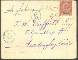 Lettre Cad Bleu "Nlle Calédonie/Oubatché". No 51 Sur Enveloppe Recommandée Pour Leeds, 1898, TB - R. - Altri & Non Classificati