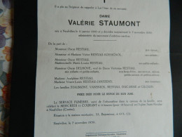 NEUFVILLES  : FAIR PART DE DECE DE VALERIE STAUMONT 1890-1959 - Décès