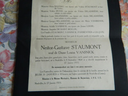 NEUFVILLES  : FAIR PART DE DECE DE NESTOR GUSTAVE STAUMONT VV LOUISA VANSNICK 1964-1935 - Obituary Notices