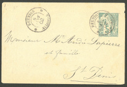 Lettre Cad "Réunion/Avirons". Entier 5c Pour Saint-Denis, 1902. - TB. - Autres & Non Classés