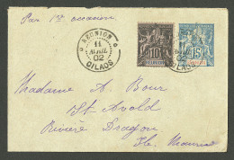 Lettre Cad "Réunion/Cilaos". Entier 15c + No 36 Pour Rivière Dragon, Ile-Maurice,1902. - TB - Sonstige & Ohne Zuordnung