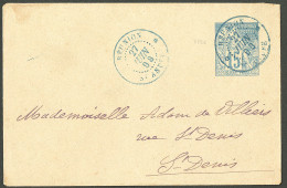 Lettre Cad Bleu "Réunion/St André". Entier 15c Pour Saint-Denis, 1898. - TB. - Andere & Zonder Classificatie
