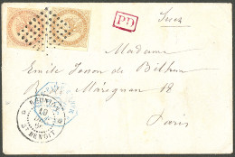 Lettre Losange CG Nos 3 + 5, Cad "Réunion/St Benoit". Enveloppe Pour Paris, 1867. - TB. - R - Other & Unclassified