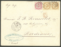 Lettre Losange Sur CG N°3 Paire Verticale + 6, à Côté Cad "Réunion/St Denis" 1869, Sur Lettre En Double Port Pour - TB.  - Andere & Zonder Classificatie