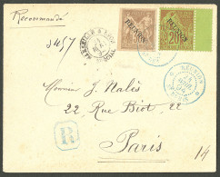 Lettre Cad Bleu "Réunion/St Denis". Nos 13 + 23 Sur Enveloppe Recommandée Pour Paris, 1894. - TB - Other & Unclassified