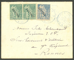 Lettre Cad Bleu "Réunion/Saint Pierre". Nos 20 Paire + 22 Sur Enveloppe Pour Rennes, 1893. - TB - Altri & Non Classificati