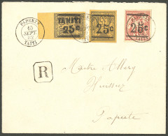 Lettre Cad "Papeete/Tahiti", Surcharge Renversée Nos 1a + 2 + 3b Surcharge De Bas En Haut. Enveloppe Recomm. Pour Papeet - Other & Unclassified