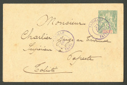 Lettre Cad Violet "Taiohae/Taiti". Entier 5c Pour Papeete, 1896. - TB - Autres & Non Classés