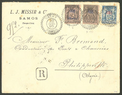 Lettre Cad "Vathy/Samos". Nos 5 Type II + 6 + 7 Sur Enveloppe Recomm. Pour Philippeville, 1895. - TB - Andere & Zonder Classificatie