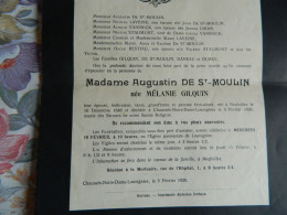 NEUFVILLES + CHAUSSEE N-D LOUVIGNIES  : FAIR PART DE DECE DE MELANIE GILQUIN EPOUSE AUGUSTIN DE ST MOULIN 1848-1926 - Avvisi Di Necrologio