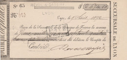 LYON - RHONE - BANQUE DE FRANCE - QUITTANCE EN 1872 - Autres & Non Classés