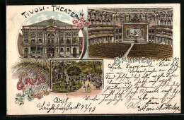 Lithographie Bremen, Tivoli-Theater, Garten, Saal  - Teatro