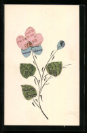 AK Blume Mit Blättern Aus Lebensmittel-Bezugskarten, Collage  - Briefmarken (Abbildungen)