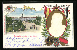AK Karlsruhe, Grossherzog Friedrich Von Baden, 1852-1902, Wappen Und Flaggen, Residenzschloss  - Familias Reales