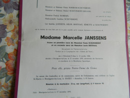 MOLENBEEK ST JEAN+MONTIGNIES LEZ LENS   : FAIR PART DE DECE DE MARCELLE JANSSENS 1908-1970-BOURGEMESTRE DE MONTIGNIES - Obituary Notices