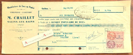 ● SALINS 1950 (Jura) M. CHAILLET Sacs En Papier Imprimerie Papeterie - Lettre De Change à M. Hugonnet à Poligny - Bills Of Exchange