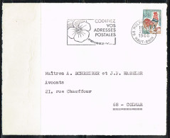 FLORA-L241 - FRANCE Flamme Illustrée Pensée Sur Devant De Lettre Codifiez Vos Adresses Mulhouse 1966 - Mechanical Postmarks (Advertisement)