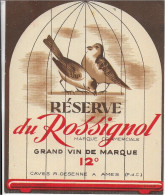 ETIQUETTE         NEUVE  VIN   RESERVE DU ROSSIGNOL R. DESENNE AMES PAS DE CALAIS - Autres & Non Classés