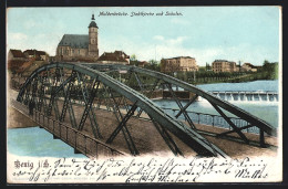 AK Penig, Muldenbrücke, Stadtkirche Und Schulen  - Penig
