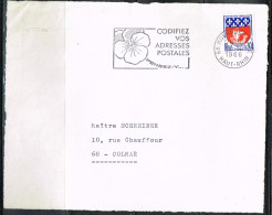FLORA-L243 - FRANCE Flamme Illustrée Pensée Sur Devant De Lettre Codifiez Vos Adresses Mulhouse 1966 - Mechanical Postmarks (Advertisement)