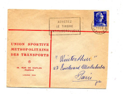 Lettre Flamme Paris Timbre Antituberculeux Entete Union Sportive Metropolitaine - Maschinenstempel (Werbestempel)