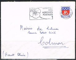 FLORA-L244 - FRANCE Flamme Illustrée Pensée Sur Lettre Codifiez Vos Adresses Mulhouse 1965 - Oblitérations Mécaniques (flammes)