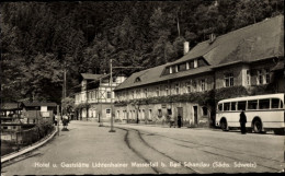 CPA Lichtenhain Sebnitz Sächsische Schweiz, Hotel Und Gaststätte Lichtenhainer Wasserfall, Bus - Autres & Non Classés