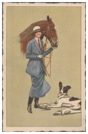 S5547/ Bianchi Künstler AK Frau Mit Pferd, Hund  Italien Ca.1930 - Autres & Non Classés