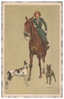 S5551/ Bianchi Künstler AK Frau Mit Pferd, Hund  Italien Ca.1930 - Autres & Non Classés