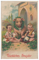 S5559/ Neujahr Kinder Und Schwein, Sektflasche  Litho Präge AK 1910 - Nouvel An