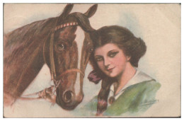 V6177/  Frau Mit Pferd Schöne Künstler AK 1925 - Horses
