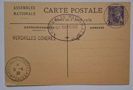 CARTE POSTALE - FRANCE - ASSEMBLEE NATIONALE - VERSAILLES CONGRES - QUESTURE - 5 AVRIL 1939 - Evenementen