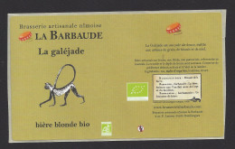 Etiquette De Bière Blonde Bio  -  La Galéjade  -  Brasserie La Barbaude à Nimes  (30) - Birra