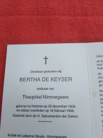 Doodsprentje Bertha De Keyser / Hamme 29/12/1908 - 18/2/1996 ( Theophiel Nimmegeers ) - Religion & Esotericism