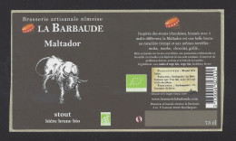 Etiquette De Bière Brune Stout  -  Maltador  -  Brasserie La Barbaude à Nimes  (30) - Bière