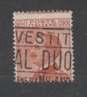 REGNO  VARIETA':  1918  VITTORIO  EMAN. III°  -  30 C. ARANCIONE  US. -  DENTELL. SPOSTATA  -  SASS. 127 F - Usados