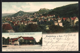 AK Blankenburg A. Harz, Gasthof Zum Schwarzen Bär, Inh. Christian Reinecke, Ortsansicht  - Blankenburg